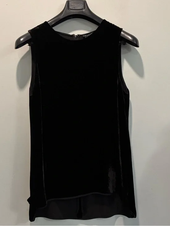 Theory Black Velvet Silk Blend Sleeveless Shell Top High Low Large - Picture 10 of 14